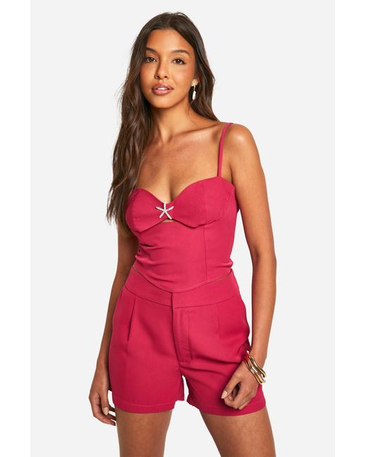 Boohoo Red Diamante Starfish Trim Bralette