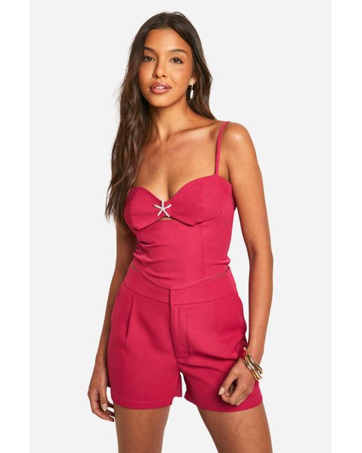 Boohoo Red Diamante Starfish Trim Bralette