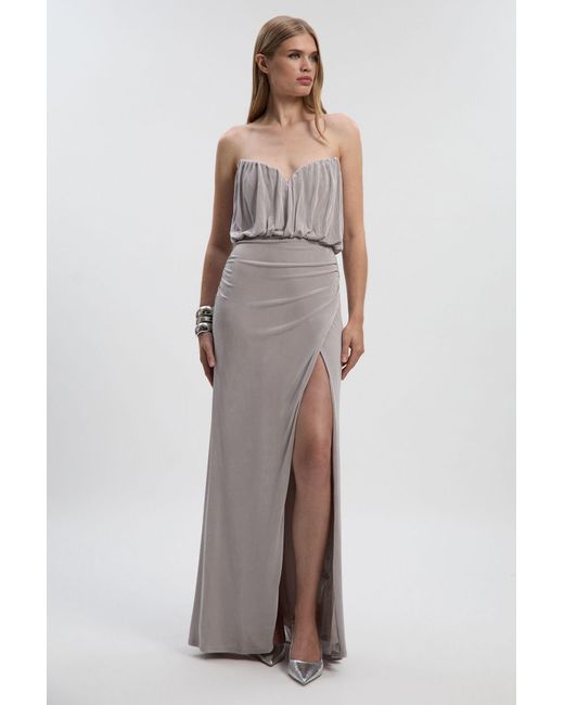 Karen Millen Natural Drapey Crepe Bandeau Split Maxi Dress