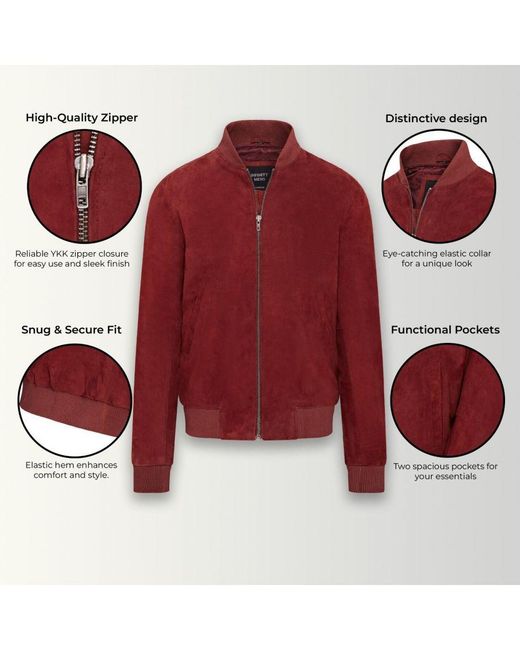 Infinity Leather Red Soft Goat Suede Ma-1 Varsity Bomber Jacket for men