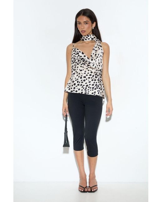 MissPap White Scarf Detail Printed Satin Cami Top