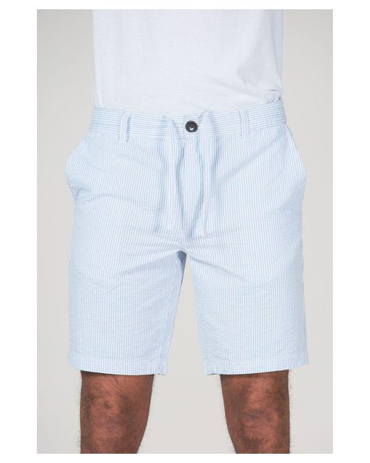 Tokyo Laundry Blue 'Myrtos' Cotton Stripe Seersucker Shorts With Drawstring for men