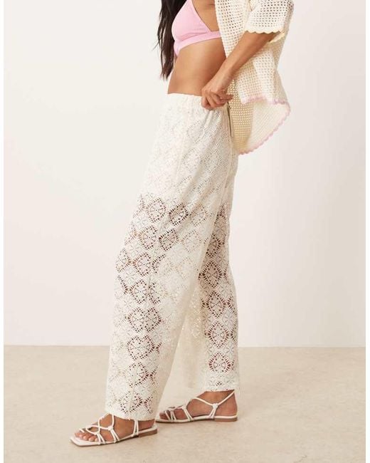 Jdy White Petite Crochet Wide Leg Trousers With Short Insert