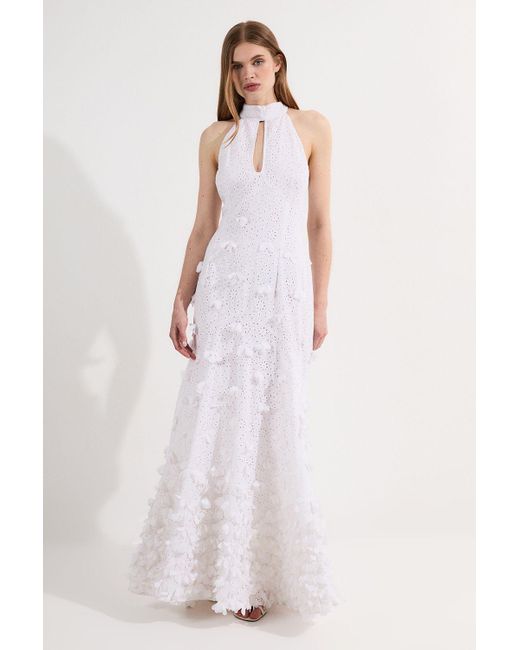 Karen Millen Petal Applique Embellished Broderie Rosette Maxi Dress in White  | Lyst UK