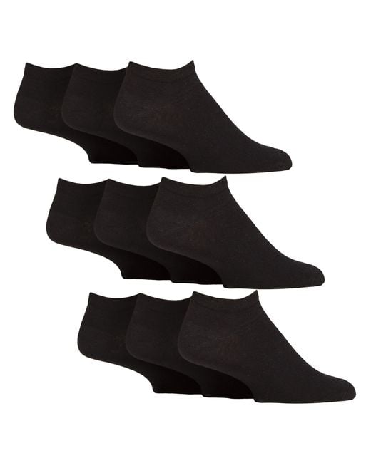 Gentle Grip Black 9 Pack Diabetic Trainer Socks, Swollen Feet Wide Ankle for men