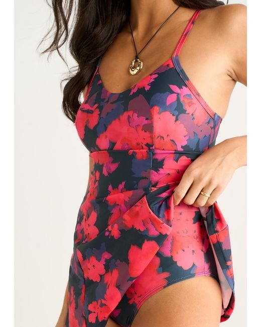 Gini London Red Floral Print Strappy Skirted Swimsuit