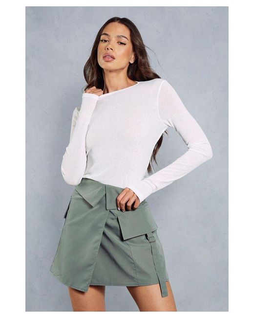MissPap Gray Folded Over Detail Utility Mini Skirt