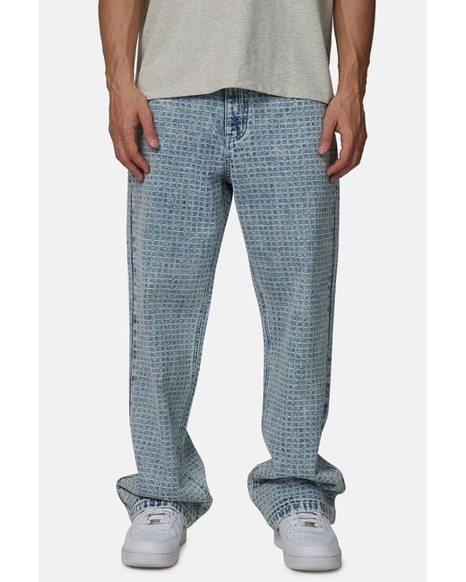 Good For Nothing Blue Baggy Jacquard Washed Denim Jeans for men