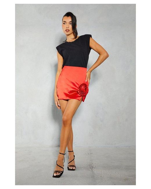 MissPap Gray Satin Corsage Split Mini Skirt