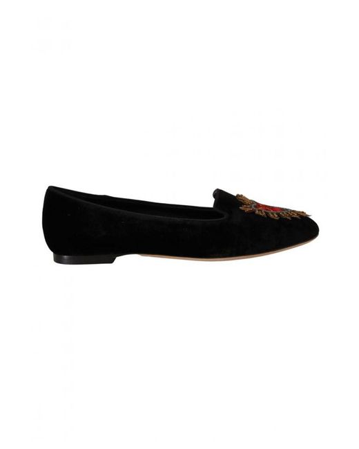 Dolce & Gabbana Black Dg Sacred Heart Patch Slip On Flat Shoes Leather