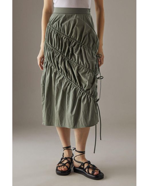Warehouse Green Taffeta Channel Detail Midi Skirt