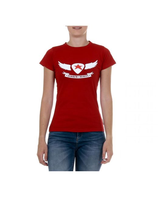 Andrew Charles by Andy Hilfiger Red T-Shirt Short Sleeves Round Neck Tarana