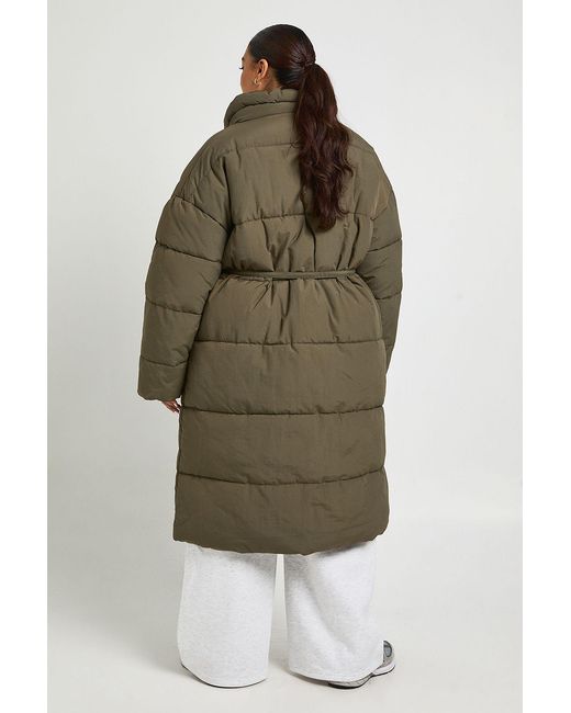 Boohoo Green Plus Tie Waist Puffer Jacket