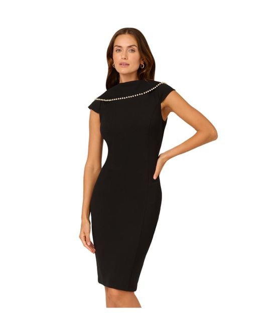Adrianna Papell Roll Neck Pearl Midi Dress in Black | Lyst UK