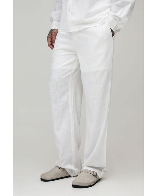 BoohooMAN Gray Tall Half & Waist Relaxed Fit Linen Blend Trouser for men