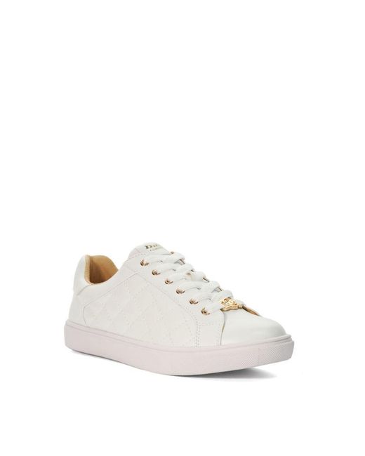 Dune White Ladies Ellenora - Quilted Logo Lace-up Trainers