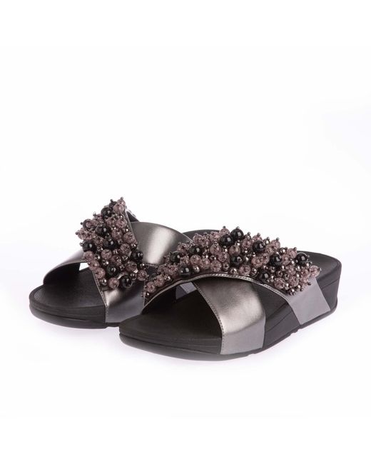 Fitflop Fit Flop Lulu Bauble-Bead Cross Slide Sandals in Brown | Lyst UK