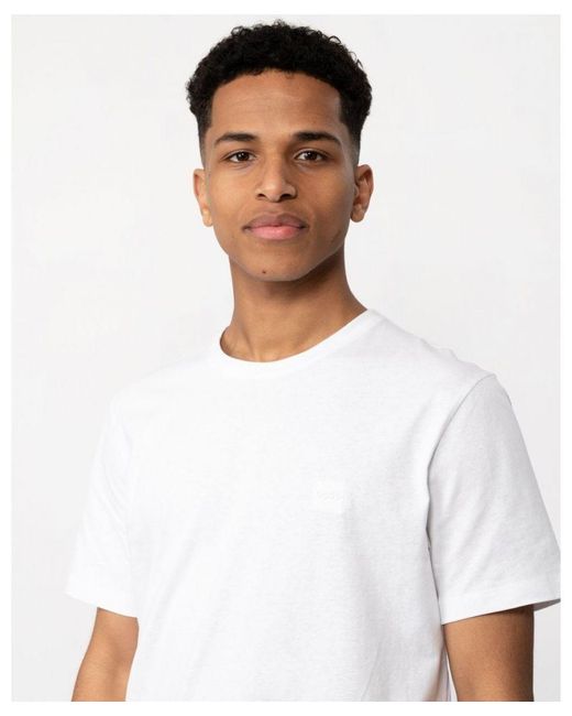 Boss White Tales Cotton-Jersey T-Shirt With Logo Patch Nos for men