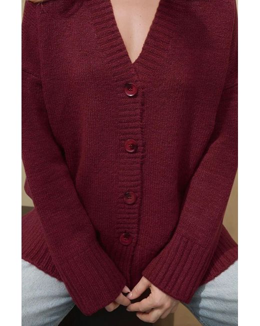 Hiccup Red Thick V-Neck Knitwear Cardigan