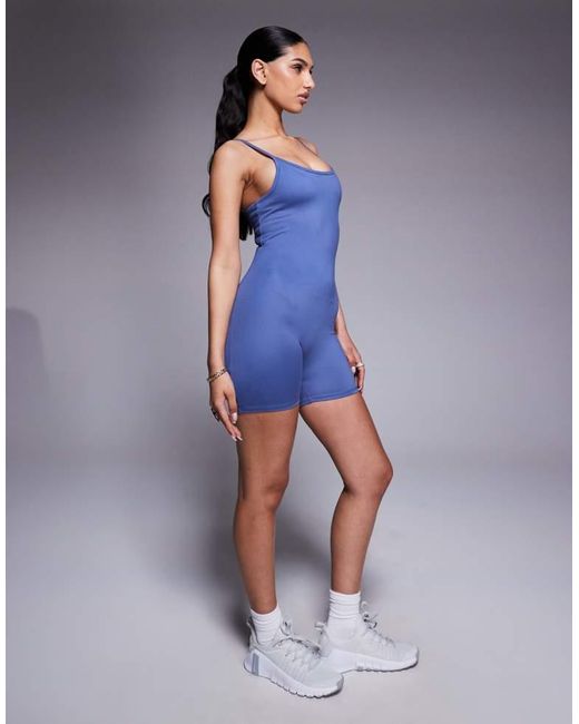 4505 Blue Soft Touch Strappy Romper With Inner Bra