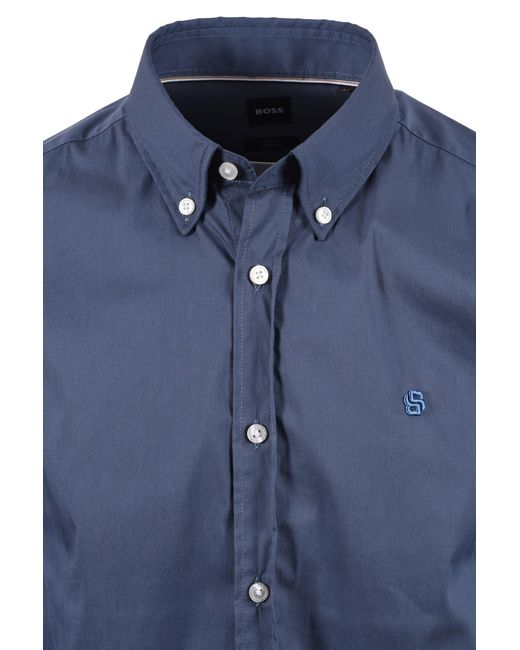 Boss Blue H Roan Shirt Open Cotton for men