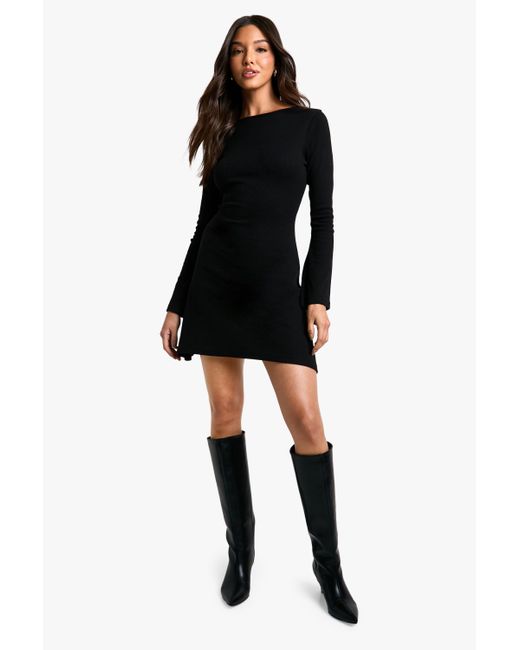Boohoo Black Rib Tie Back Shift Dress