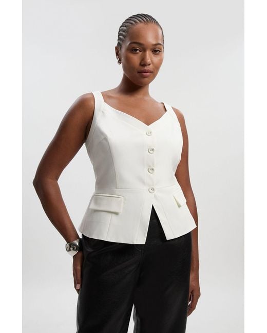 Karen Millen White Plus Size Tailored Tux Corset Top