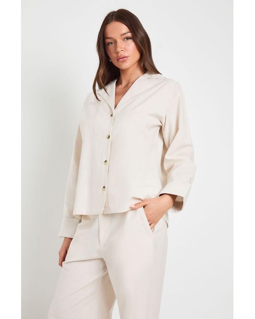 Boohoo White Linen Mix Relaxed Fit Long Sleeve Shirt