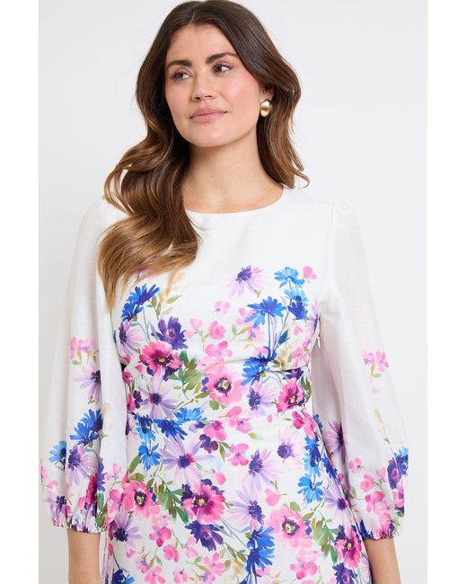 Wallis White Floral Balloon Sleeve Midi Dress