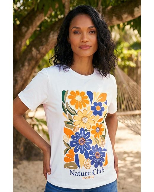 D.u.s.k Blue Cotton Floral Print T-Shirt