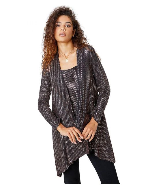 Roman Gray Sequin Sparkle Waterfall Stretch Jacket