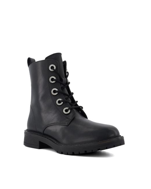 Dune Black Ladies Diamante-Trim Casual Lace-Up Boots Precious