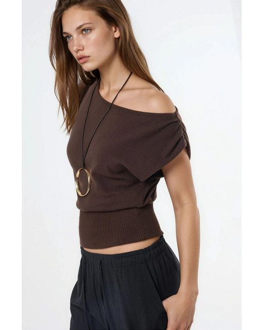 Busem Bootnek Geribbelde Blouse in het Brown