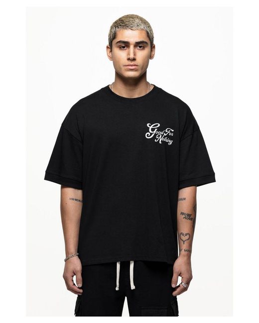 Good For Nothing Black Oversized Cotton T-shirt With Graphic Dancer Print for men