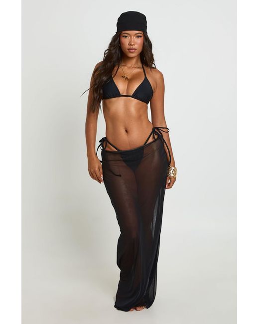 Boohoo Black Triangle Bikini Set With Maxi Skirt And Headscarf