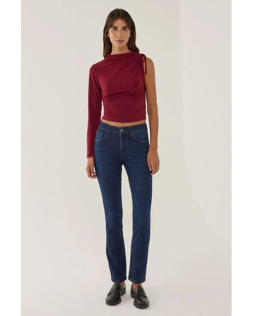 Hiccup Red Tie Up Single Arm Crop Blouse