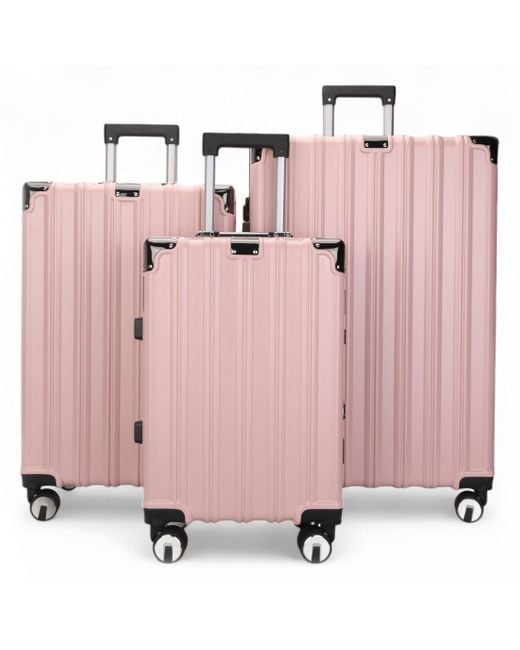 Infinity Leather Pink Hardshell Suitcase Robust 8 Wheel Luggage Cabin Case Bag
