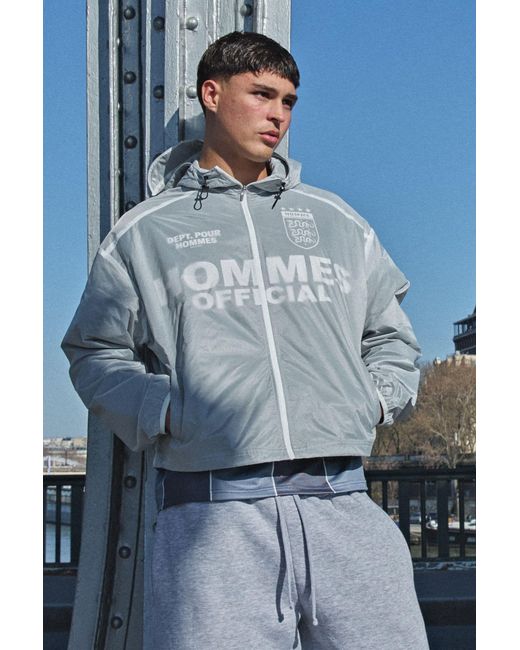 BoohooMAN Blue Oversized Boxy Translucent Overlay Graphic Sports Cagoule for men