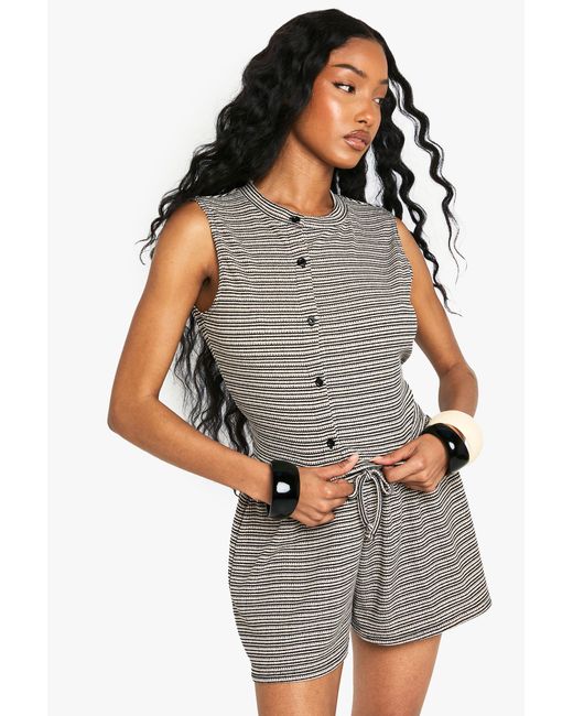 Boohoo Gray Striped Jersey Asym Button Sleeveless Tank