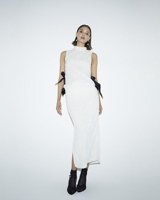 River Island White Top Petite Sequin Tie Side