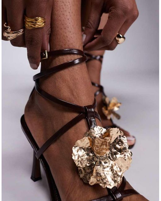 ASOS Black Nobel Flower Detail Caged High Heeled Sandals