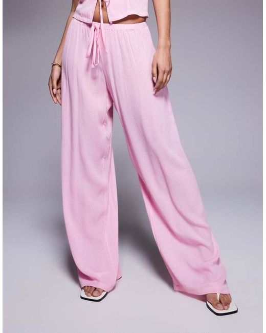 Kaiia Purple Exclusive Textured Beach Wide Leg Trousers Co-Ord