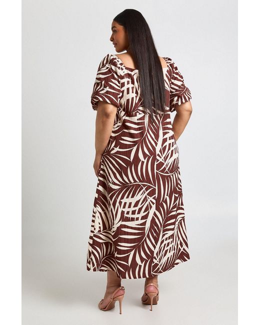 Boohoo White Palm Print Textured Volume Sleeve Midaxi Dress