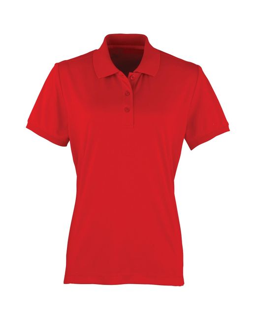 PREMIER Red Ladies Coolchecker Short Sleeve Pique Polo T-Shirt