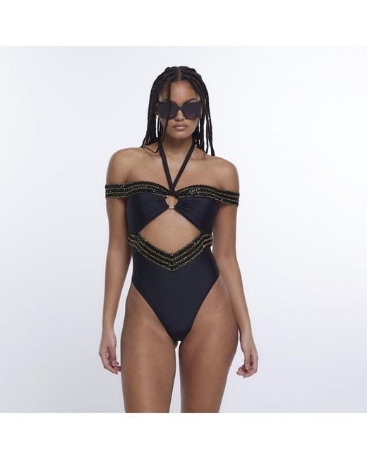 River Island Swimsuit Black Bandeau in Blue Lyst UK