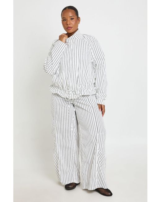 Boohoo White Plus Stripe Wide Leg Trouser