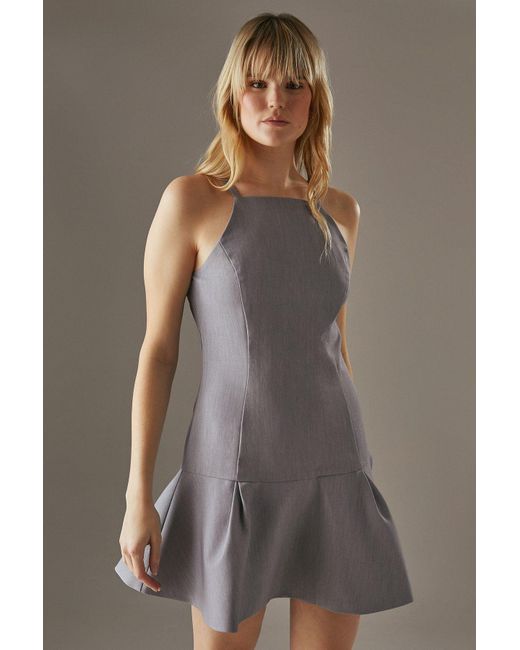 Warehouse Gray Tailored High Neck Mini Dress With Drop Hem
