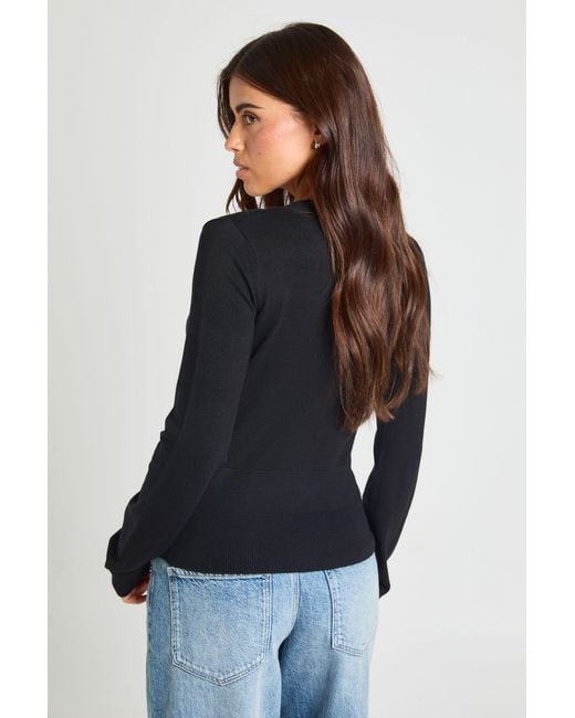 Boohoo Blue Rib Knit Cinched Hem Cardigan