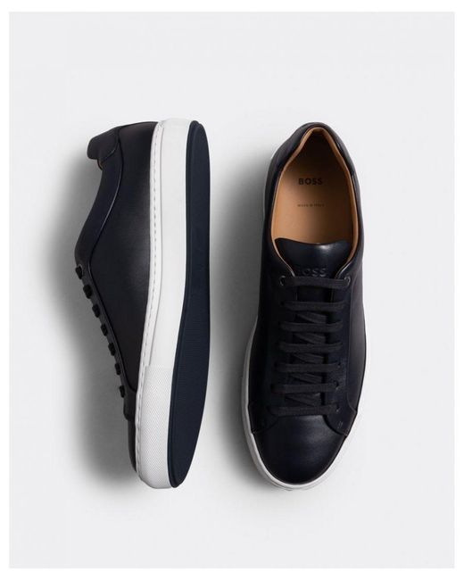 Boss Blue Boss Mirage Tennis-Style Leather Trainers With Tonal Branding Nos for men