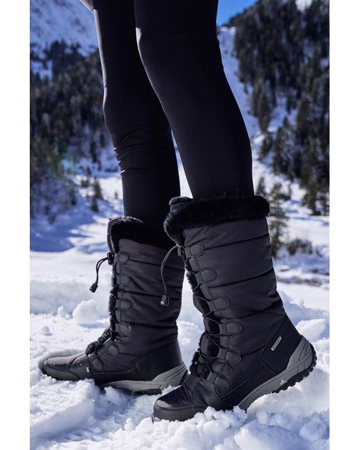 Mountain Warehouse Blue 'Snowflake' Long Snow Boots Faux Fur Waterproof Breathable Winter Shoes Textile for men